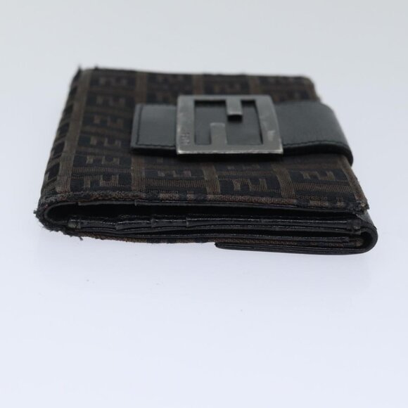 FENDI Zucchino Canvas Wallet Brown Silver Auth - Picture 4 of 15